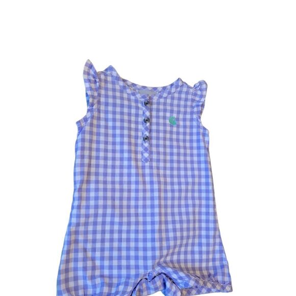 Carhartt Girls’ Infant Woven Plaid Purple White Romper 6M - Picture 4 of 12
